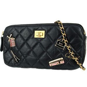 Diagonal Matelasse Black Gold Chain Crossbody Bag Wallet 2way Shoulder Bag
